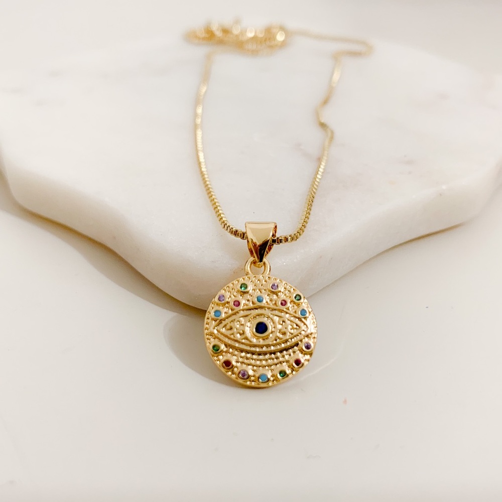 Colorful Evil Eye Necklace | 14k Gold Filled